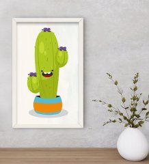 BK Gift Kaktüs Tasarımlı Dekoratif Ahşap Beyaz Çerçeveli Tablo-13