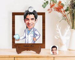 Kişiye Özel Erkek Diş Hekimi Karikatürlü Ahşap Standlı 3D Biblo-3