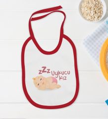 BK Kids Uykucu Kız Tasarımlı Kırmızı Bebek Body Zıbın ve Mama Önlüğü Hediye Seti-1