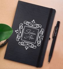 BK Gift Kişiye Özel İsimli Siyah Defter ve Metal Versatil Kalem(0,7 Kurşun) Hediye Seti-1