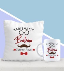 Kişiye Özel Karizmatik Babam Tasarımlı Yastık ve Kupa Seti-1