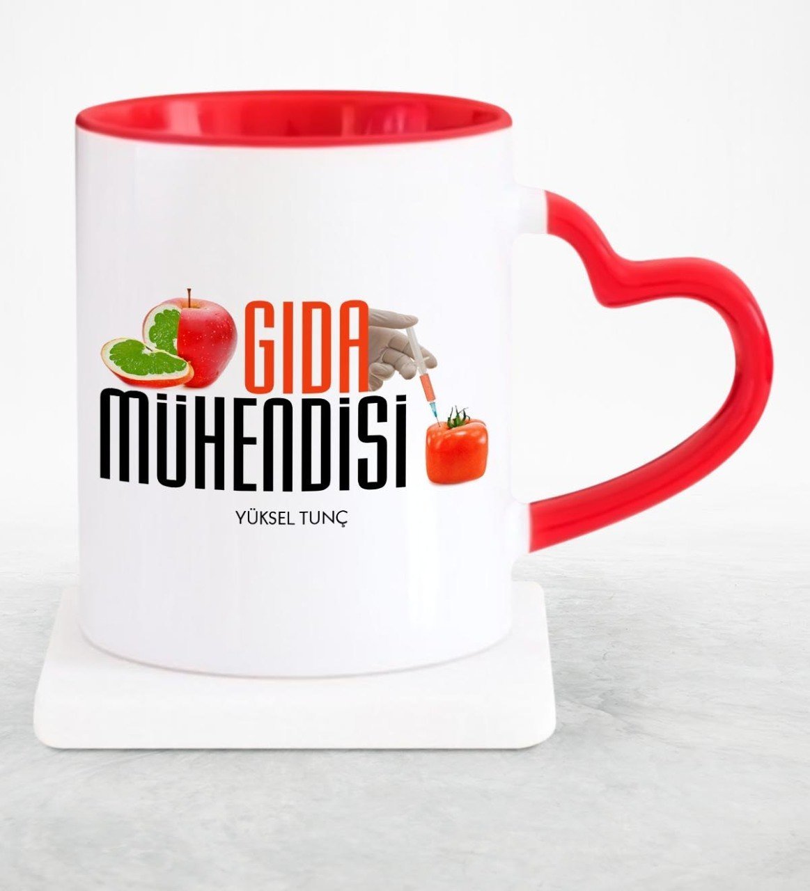 Kişiye Özel Mesleki Gıda Mühendisi Kırmızı Kalpli Kupa Bardak