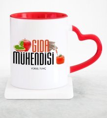 Kişiye Özel Mesleki Gıda Mühendisi Kırmızı Kalpli Kupa Bardak