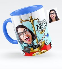Kişiye Özel Bayan Avukat Karikatürlü Mavi Kupa Bardak - 4