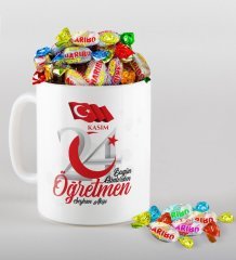 Kişiye Özel Bugün Günlerden Öğretmen Kupa ve Haribo Şeker Hediye Seti-2
