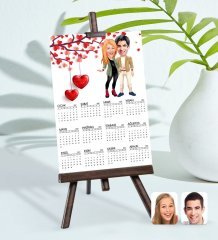 BK Gift Kişiye Özel 15x21 cm Fotoğraf Kartlı Sevgililer Karikatürlü Şövaleli 2023 Takvim -60