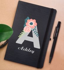 BK Gift Kişiye Özel Harf ve İsim Tasarımlı Siyah Defter ve Metal Versatil Kalem(0,7 Kurşun) Hediye Seti-3
