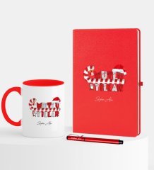 Kişiye Özel Yılbaşı Mutlu Yıllar Temalı Kırmızı Defter Kalem Kupa Seti - 2