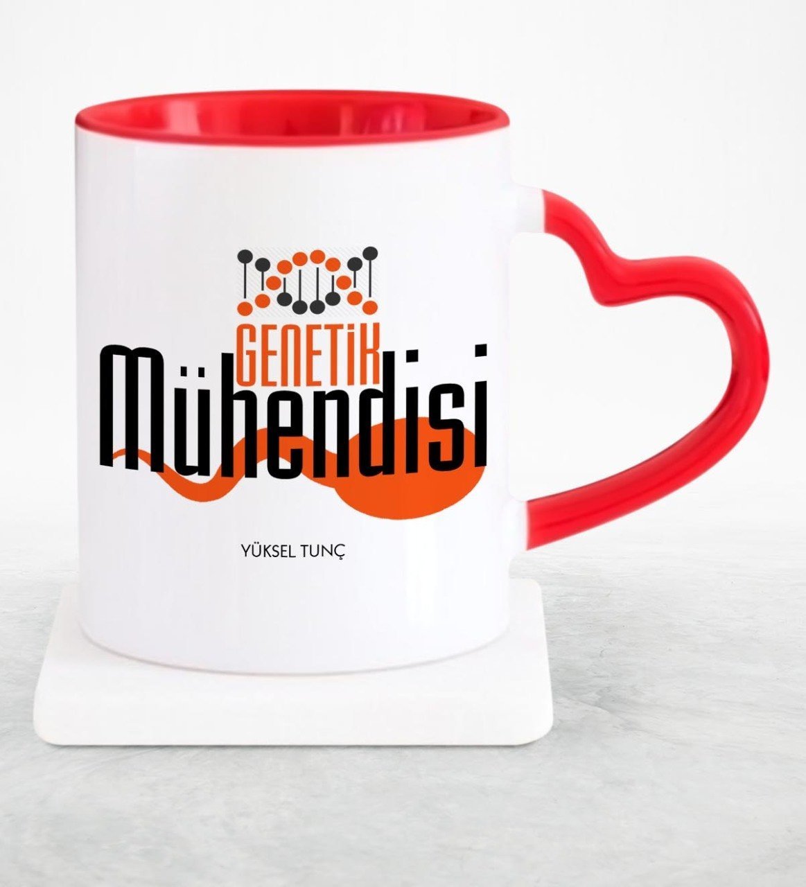 Kişiye Özel Mesleki Genetik Mühendisi Kırmızı Kalpli Kupa Bardak