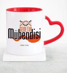 Kişiye Özel Mesleki Genetik Mühendisi Kırmızı Kalpli Kupa Bardak