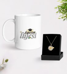 Kişiye Özel Öğretim Üyesi Beyaz Kupa ve Papatya Kolye Hediye Seti-2
