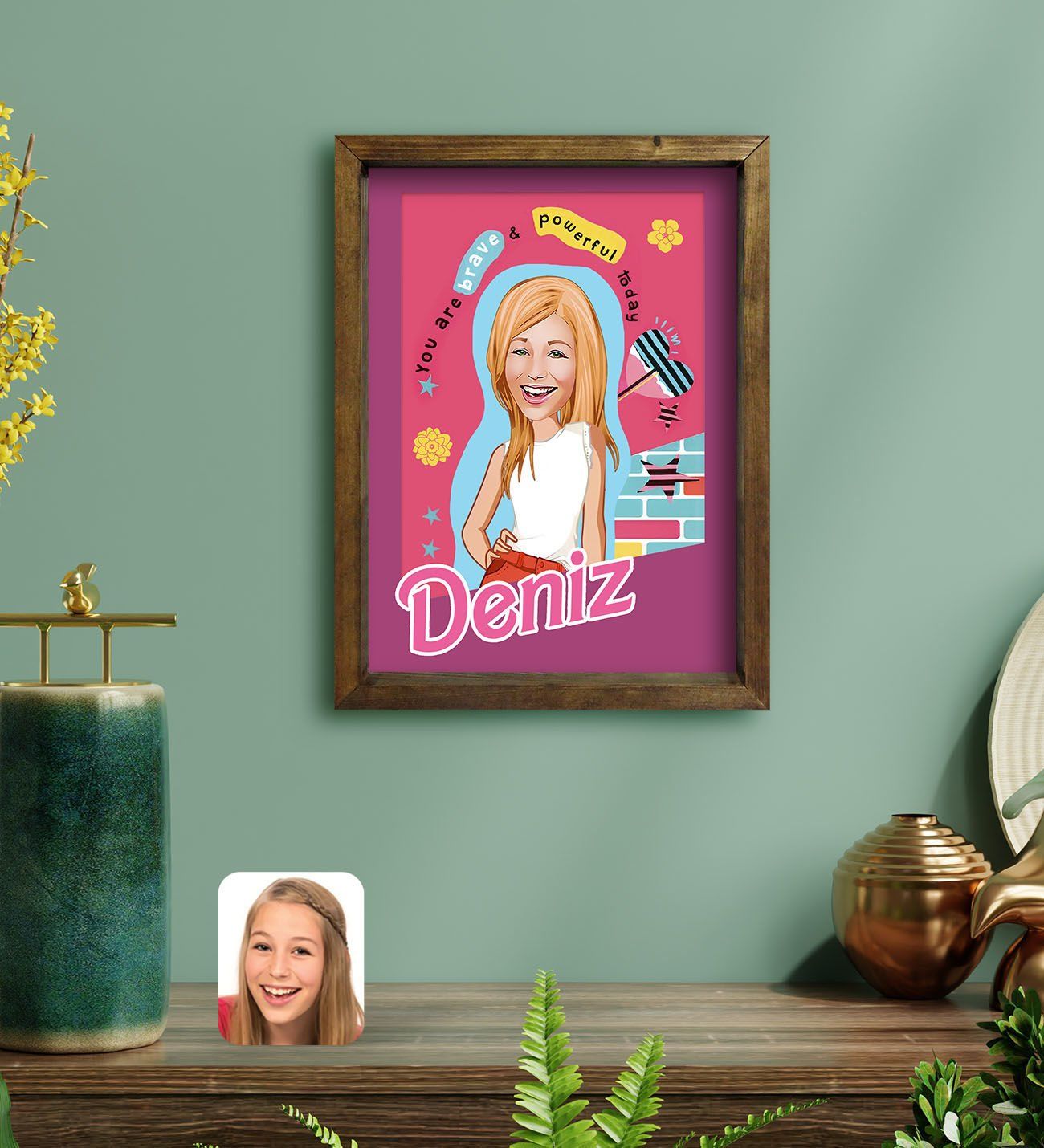 Bk Gift Kişiye Özel Barbie Karikatürlü Portre Doğal Masif Ahşap Çerçeveli Tablo 30x40cm-4, Barbie Filmi, Barbie Hediyelik Eşya, Arkadaşa Hediye