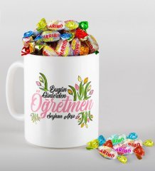 Kişiye Özel Bugün Günlerden Öğretmen Kupa ve Haribo Şeker Hediye Seti-1