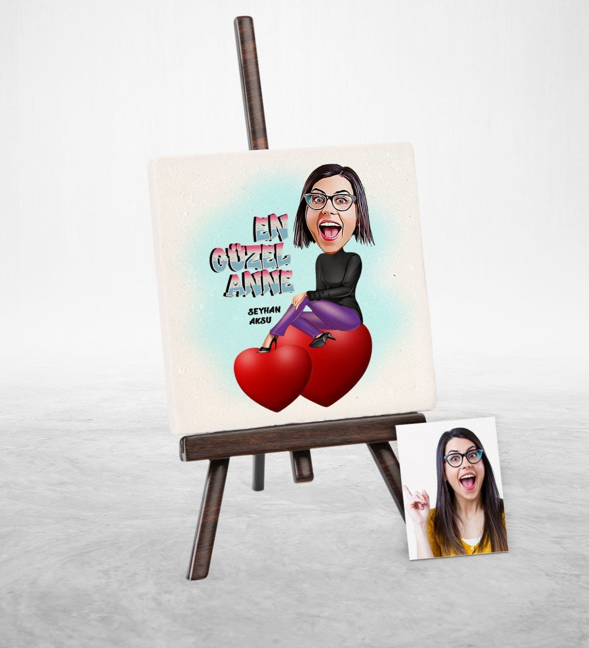 Kişiye Özel En Güzel Anne Karikatür Şovaleli Doğal Taş