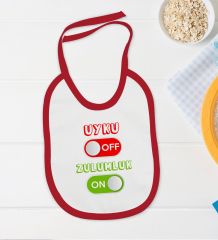 BK Kids Uyku Off Tasarımlı Kırmızı Bebek Body Zıbın ve Mama Önlüğü Hediye Seti-1