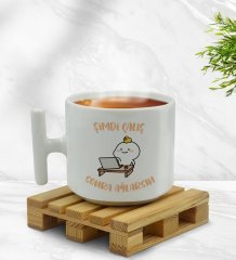 BK Gift Şimdi Çalış Sonra Ağlarsın Tasarımlı T Kulplu Beyaz Middle Kupa Bardak-1