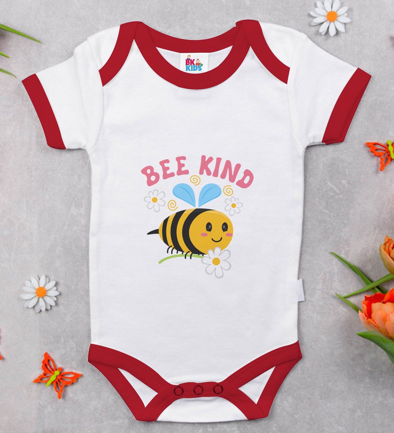 BK Kids Be Kind Tasarımlı Kırmızı Bebek Body Zıbın-1