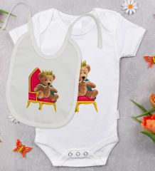 BK Kids Kral Tasarımlı Bebek Body Zıbın ve Mama Önlüğü Hediye Seti - Model 1