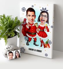 Kişiye Özel Yılbaşı Temalı Sevgililer Karikatürlü Kanvas Tablo (30 x 50 cm.) - 3
