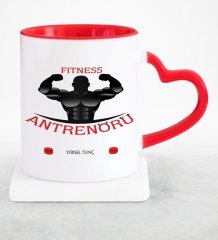 Kişiye Özel Mesleki Fitness Antrenörü Kırmızı Kalpli Kupa Bardak - 4