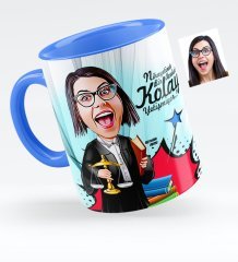 Kişiye Özel Bayan Avukat Karikatürlü Mavi Kupa Bardak - 2