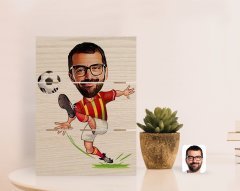 Kişiye Özel Sarı Kırmızı Futbolcu Karikatürlü Otantik Masaüstü Ahşap Palet Çerçeve-1