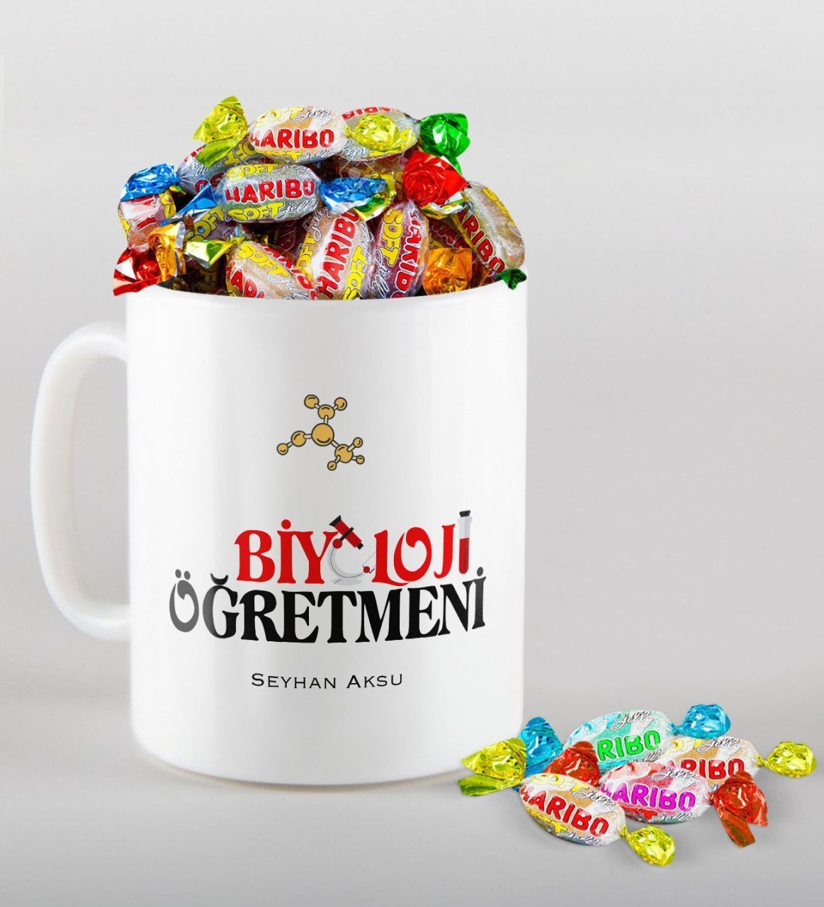 Kişiye Özel Biyoloji Öğretmeni Kupa ve Haribo Şeker Hediye Seti