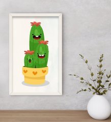 BK Gift Kaktüs Tasarımlı Dekoratif Ahşap Beyaz Çerçeveli Tablo-12