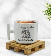 BK Gift Ruh Halim Bir Ölü Tasarımlı T Kulplu Beyaz Middle Kupa Bardak-1