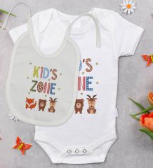 BK Kids Kids Zone Tasarımlı Bebek Body Zıbın ve Mama Önlüğü Hediye Seti - Model 1