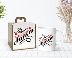 Kişiye Özel Ahşap Kutuda Anneler Günü Temalı Canım Annem Tasarımlı Beyaz Kupa Bardak-14