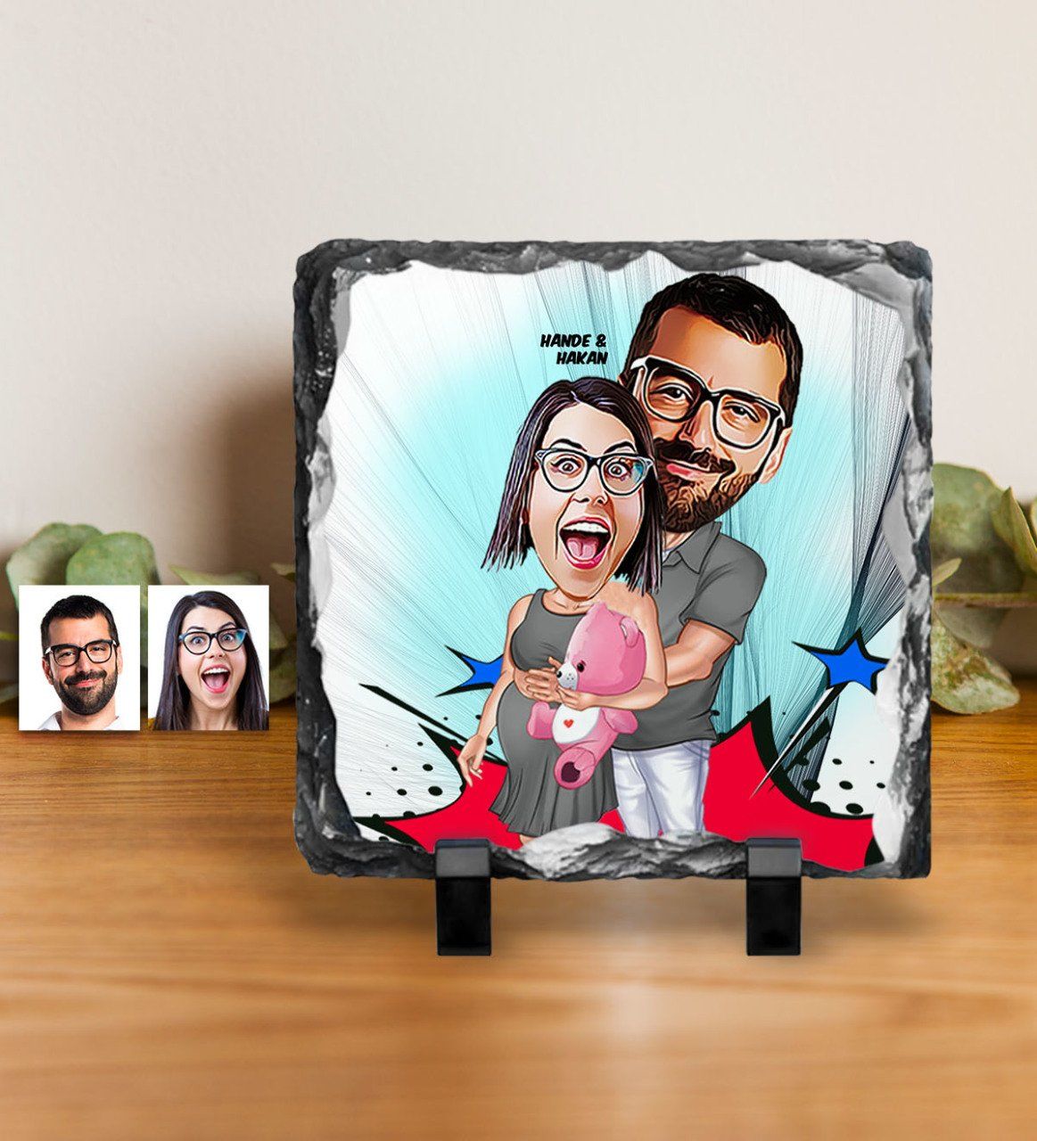 Kişiye Özel Bebek Bekliyoruz Karikatürlü Dekoratif Doğal Taş