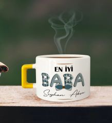 BK Gift Kişiye Özel Babalar Günü Tasarımlı Sarı Kulplu Çay & Kahve Fincanı-11, Babaya Hediye, Babalar Günü Hediyesi