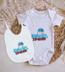 BK Kids Kahvaltı Zamanı Tasarımlı Bebek Body Zıbın ve Mama Önlüğü Hediye Seti - Model 1