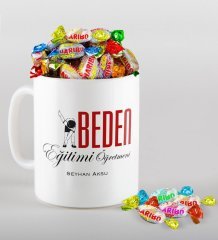 Kişiye Özel Beden Eğitimi Öğretmeni Kupa ve Haribo Şeker Hediye Seti