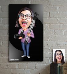 Kişiye Özel Bayan Profesyonel Fotoğrafçı Karikatür Ahşap Tablo - 1