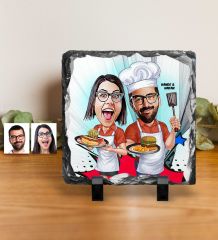 Kişiye Özel Aşçı Çift Karikatürlü Dekoratif Doğal Taş