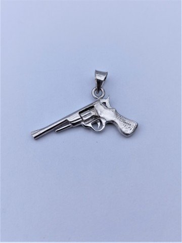 Revolver Tabanca Model Gümüş Kolye Ucu