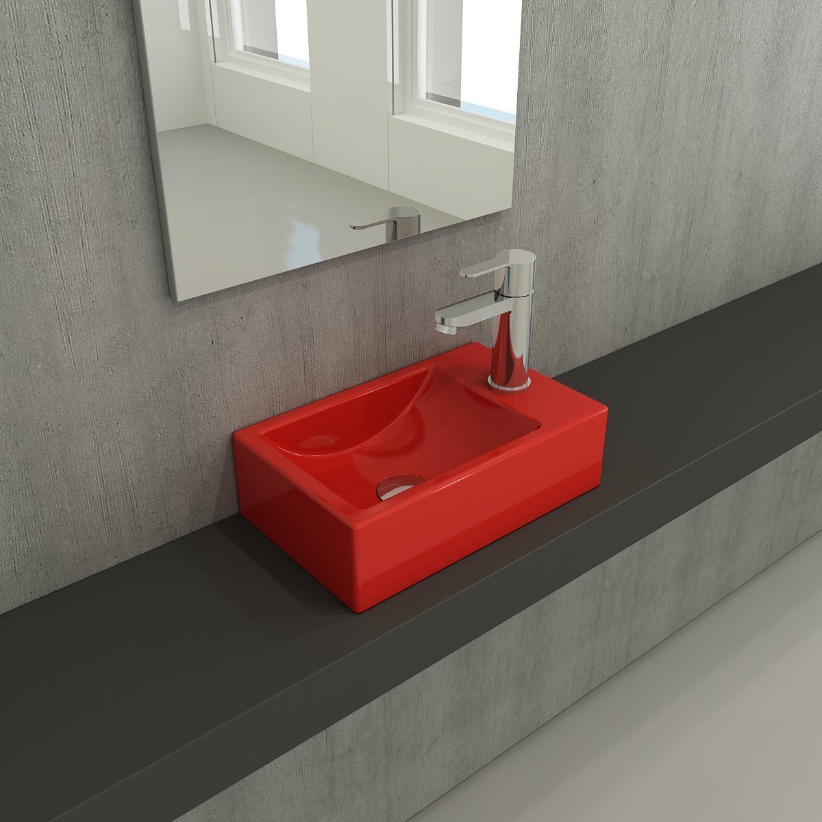 Bocchi | Milano 37 cm Lavabo Sağ Parlak Kırmızı