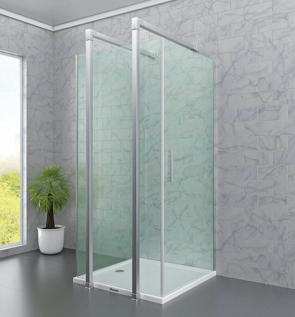 Shower Special 70x70 Ön Cephe Sabit, Yandan Girişli, Yan Panelli Kare Kabin