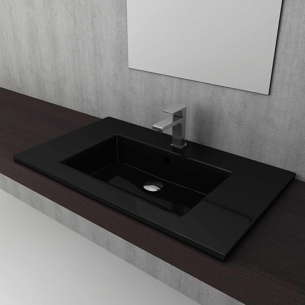 Bocchi | Milano 80 cm Etajerli Lavabo Parlak Siyah