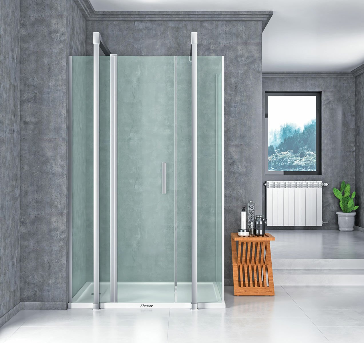 Shower Special 90x170 2 Sabit 1 Açılır Yan Panelli, Ön Cephe Girişli, Dikdörtgen Kabin