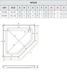 Shower 90x90 Npigon Beşgen Flat Duş Teknesi (h:7 cm)