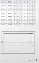 Shower 90x120 Dikdörtgen Slim Flat Duş Teknesi (h:5 cm)