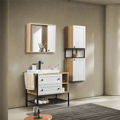 Bagnora Pactical Safir Meşe & Beyaz 96 cm Banyo Dolabı