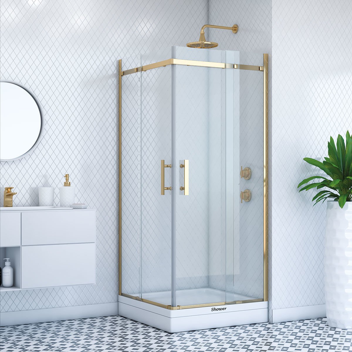 Shower Merkür 90x100 Köşe Girişli Tekne Üzeri Duş Kabini
