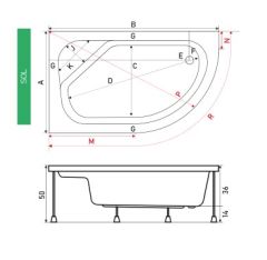 Shower Anteres 100x140 Asimetrik Oturmalı Küvet