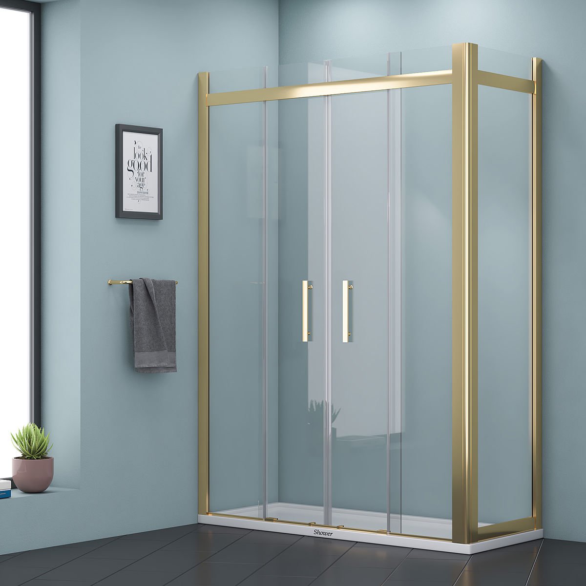 Shower Uranüs 90x130 İki Duvar Arası Yan Panelli Duş Kabini