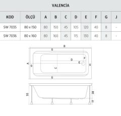 Shower Valencia 80x150 Kolluklu Dikdörtgen Küvet