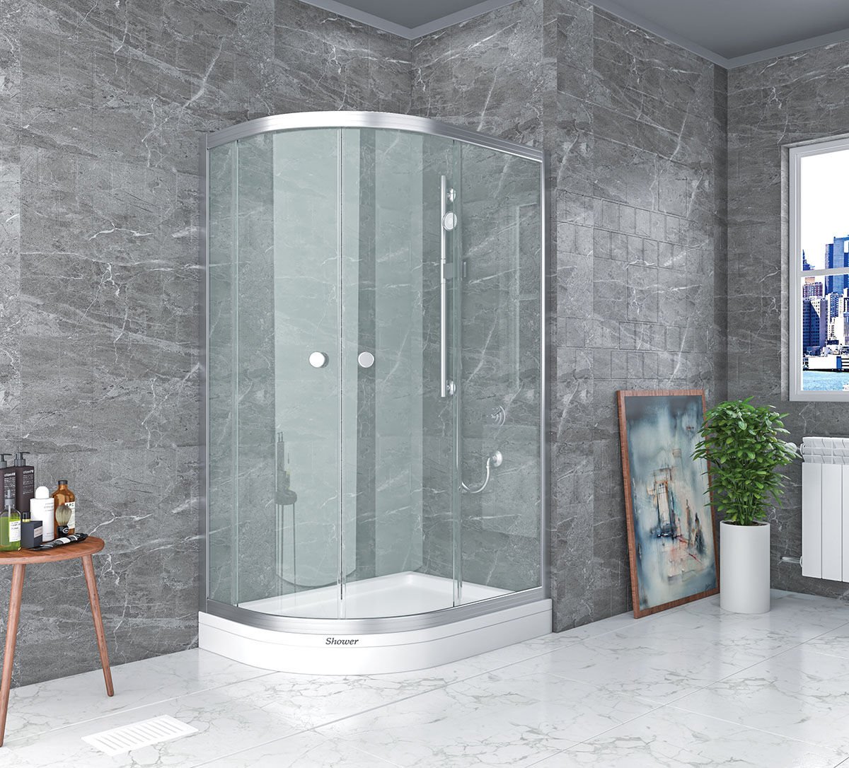 Shower Neptün 80x160 2 Sabit 2 Çalışır Asimetrik Tekne Üzeri Kabin